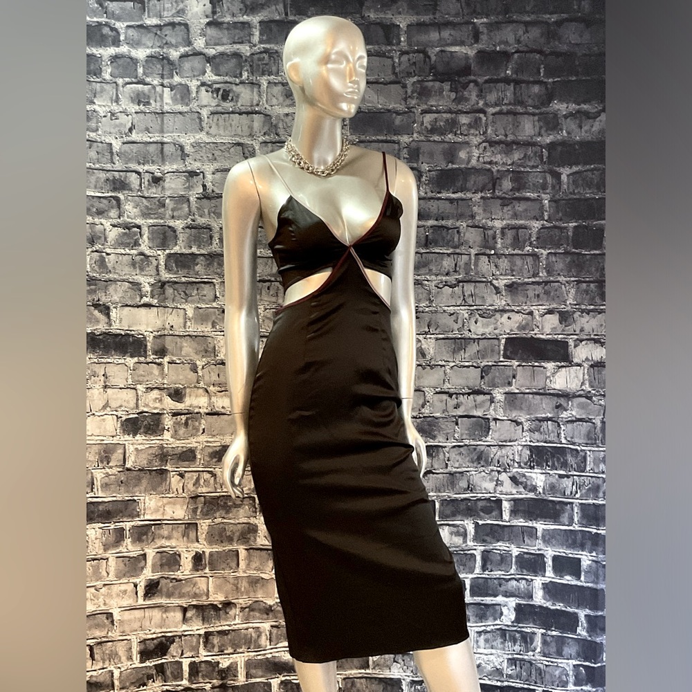 Little Black Satin Formal Cut Out Party Dress